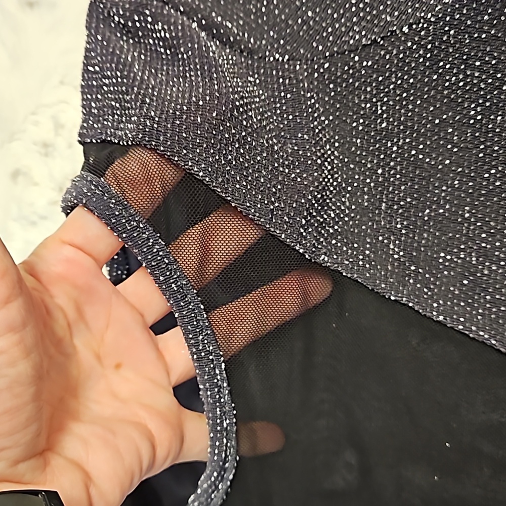 boohooNIGHT black gray silver threaded long sleeve bodysuit size 2 - Picture 2 of 9